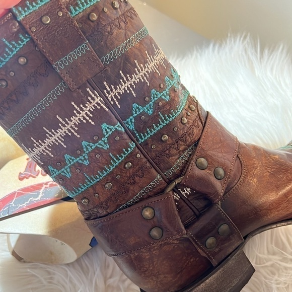 Old Gringo Yippe Ki Yay Apache Moon Strap  10”Brown Harness Embroidered Boot 8 - Picture 10 of 12